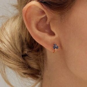 GOLD 14k Gold Plated Blue Cubic Zirconia Huggie Hoop Earrings